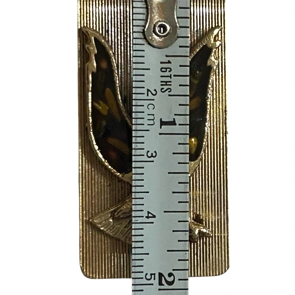 Vintage 2” Money Clip Gold Tone Metal Resin Brown And Gold Landing Eagle